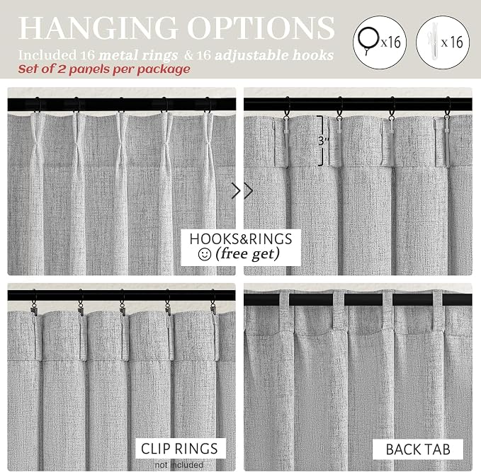 Linen Textured Sheer Light Grey Curtains 102 Inches Long for Dining Room 2 Panels Set, Pinch Pleated Gray Light Filtering Semi Through Curtain with Hooks Rings Living Room Window Drapes 40"W x 102"L