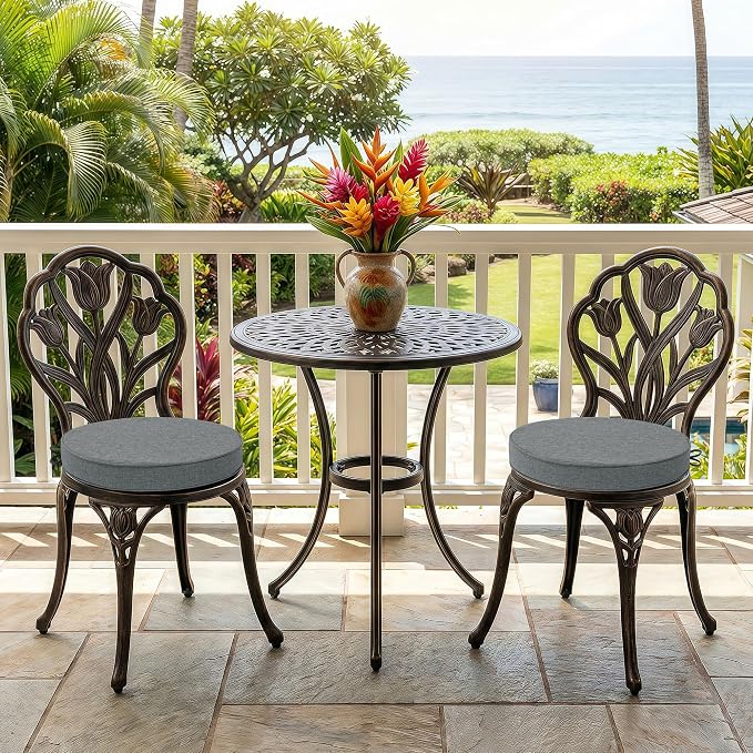 Outdoor Round Chair Cushions 18 Inch, Fade-Resistant & Water-Resistant, Bistro Chair Seat Pads for Porch Garden Balcony Patio Furniture Stools, Non-Slip Bottom, Set of 2, Dark Grey