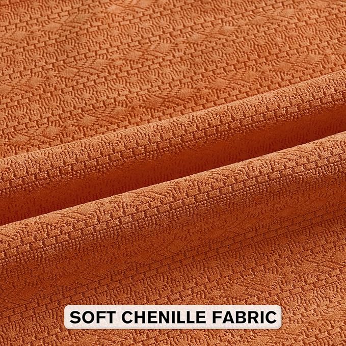 FUTEI Orange Chenille Throw Pillow Covers 12x20 Inch Set of 2,Soft Striped & Diamond Textured Lumbar Pillow Cases,Modern Home Decor for Couch Living Room