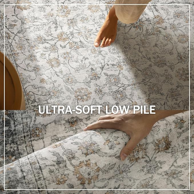 Machine Washable Rugs for Living Room: 5x7 Area Rugs for Bedroom Vintage Stain Resistant Non Slip Low Pile Soft Boho Carpet for Kitchen Dining Room Farmhouse Kids Room Nursery