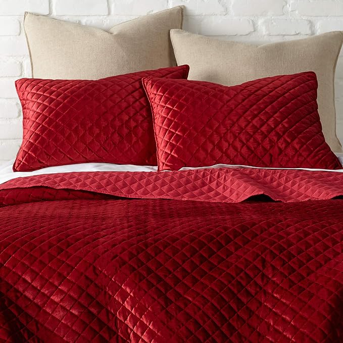 Levtex Home - Red Velvet Quilt Set - Full/Queen Quilt + Two Standard Pillow Shams - Luxurious Quilted Poly Velvet - Quilt Size (88x92in.) and Pillow Sham Size (26x20in.)