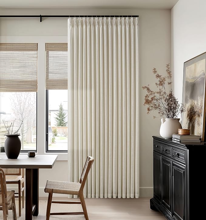 Sand Beige Linen Curtains 102 Inches Long for Living Room Pinch Pleated Drape Hooks Rings for Track System Back Tab Light Filtering 102 Inch Curtain for Bedroom Sliding Patio Door 2 Panels 50x102