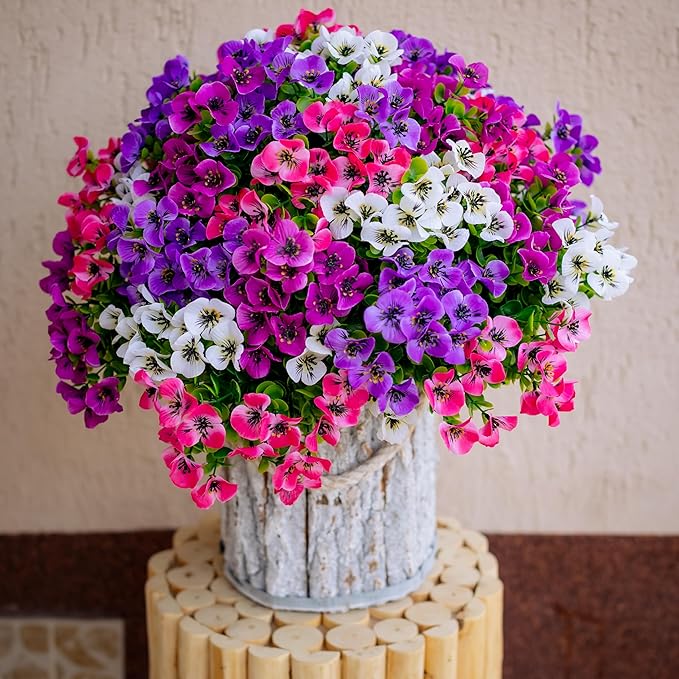 AXYLEX Artificial Flowers Outdoor Shrubs - 16 Bundles Fake Plants UV Resistant No Fade Faux Plastic Greenery Home Garden Porch Patio Decoration (1, Multi 16-4)