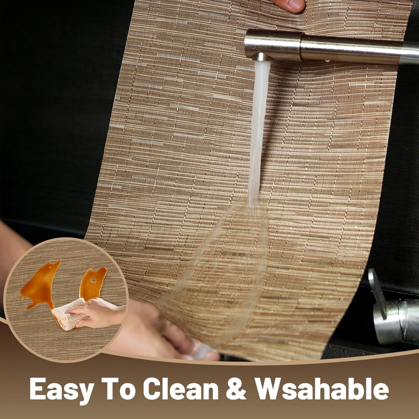 Placemats Set of 6，Non-Slip PVC Weave Table Mats Easy to Clean，Heat Resistant Place Mats for Kitchen Dining Table Decoration Indoor Outdoor，Light Brown