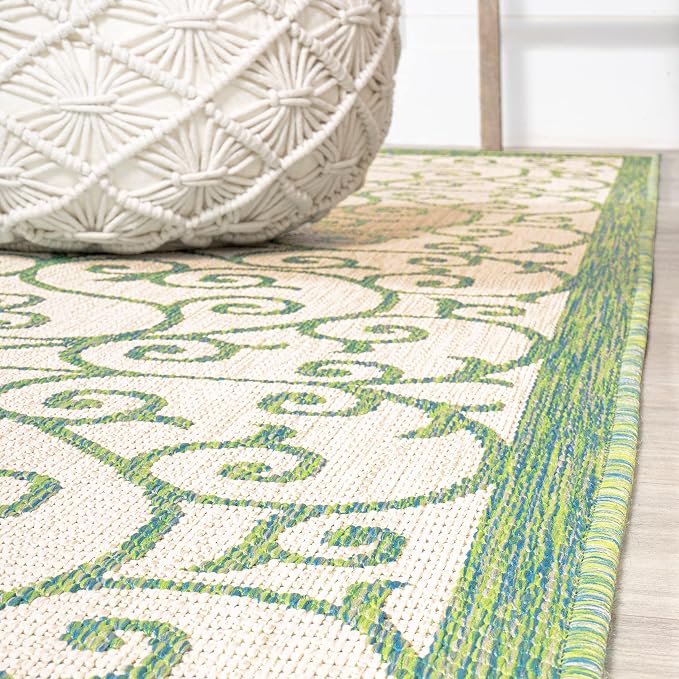 JONATHAN Y Vintage Filigree Indoor Outdoor Area Rug 8X10 Cream/Green, Madrid Textured Weave for Backyard, Patio, Porch, Easy-Cleaning, High Traffic, Pet-Friendly, Non-Shedding (SMB107J-8)