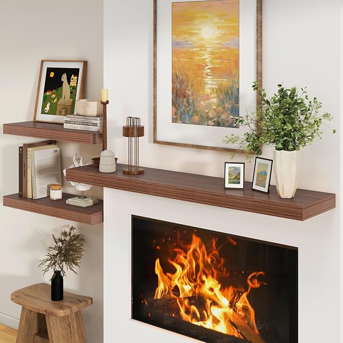 FLYJOE Deep Floating Shelves, 55 Inch Walnut Shelves Set of 1 | 12 Inch Deep Shelves for Wall, 55'' x 12'' Rustic Wood Shelves for Bathroom Living Room Laundry Room Kitchen