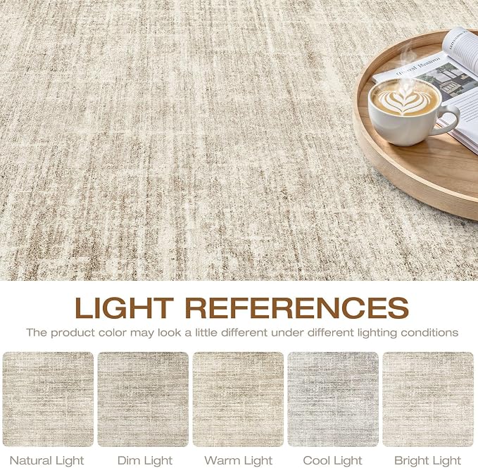 9x12 Area Rug Living Room: Washable Large Neutral Beige Rugs Abstract Soft Modern Stain Resistant Indoor Floor Non-Slip Carpet for Bedroom Nursery Kids Office Playroom Dining Room Under Table Home
