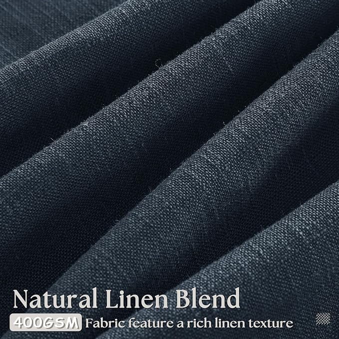 Navy Linen Pinch Pleated Curtains 108 Inches Long 2 Panels for Living Room Bedroom Light Filtering Drapes 108 Inch Length Dark Blue Indigo Semi Sheer Memory Shape Trained Ceiling Floor Curtain