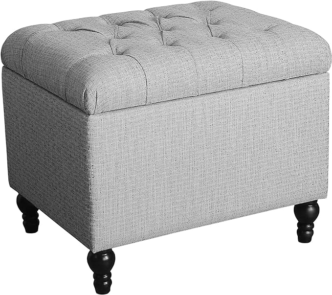 Homepop Home Decor | Upholstered Button Tufted Storage Ottoman | Hinged Lid Ottoman with Storage for Living Room & Bedroom | Decorative Home Furniture (Grey) Medium