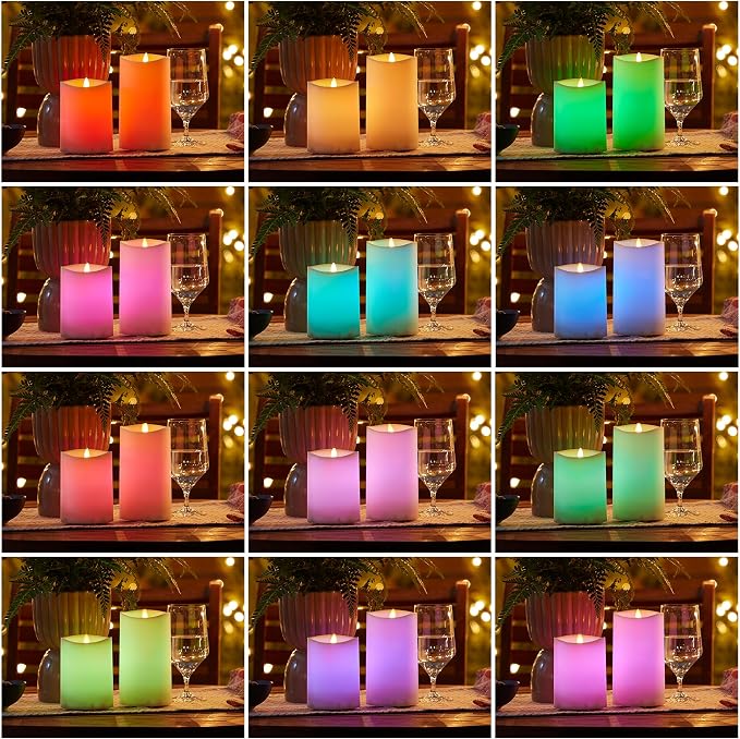 Luminara Outdoor Flameless LED Coloring Changing Candle Melted Edge 3.75" x 7" Real Moving Flame Battery Operated Timer Plastic Weather-Resistant