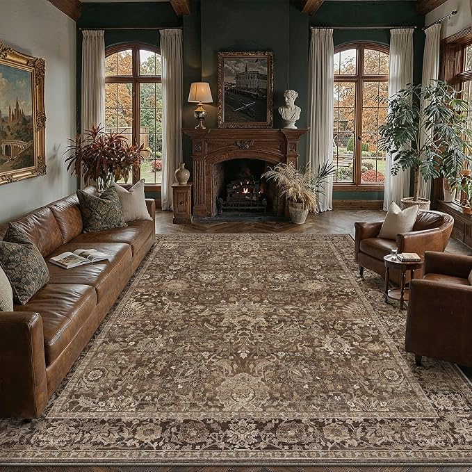 HUGEAR Area Rugs 6x9 Brown Washable Rug for Living Room Bedroom Neutral Vintage Rug Carpet Distressed Soft Durable Non Slip No Shedding for Indoor Dining Nursery Farmhouse