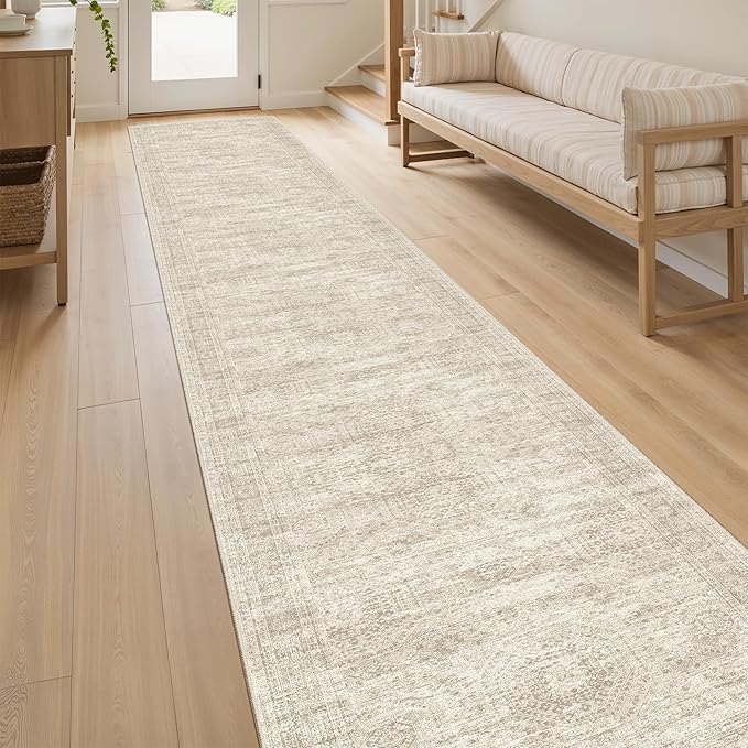 Soalmost Runner Rug 2'x10' Washable Non-Slip Runner Rugs for Kitchen Bathroom Laundry Room Beige Vintage Floor Carpet Runners for Hallway Entryway
