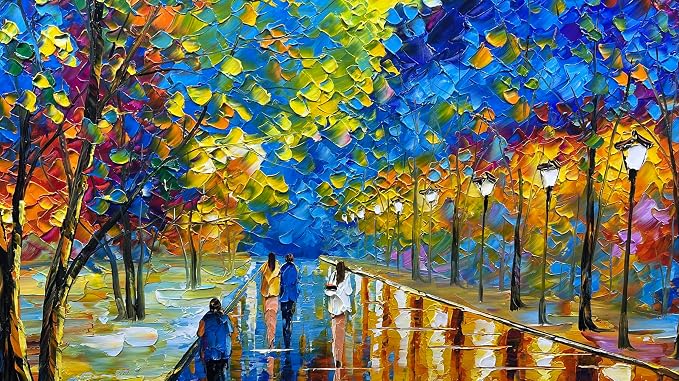 Tyed Art-Hand Painted Wall Art Oil Painting Landscape,Wall Art for Living Room, Bedroom Office Wall Decor, Modern Textured Wall Art, Colorful Abstract Artwork Picture, Framed Wall Art 24X48 Inch