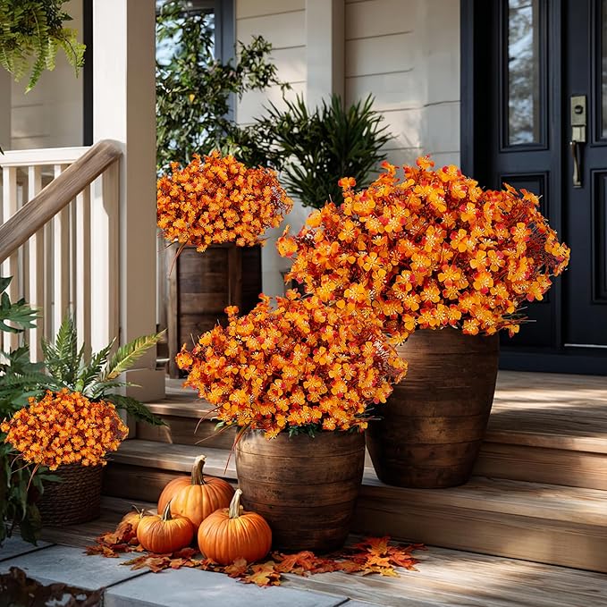 AXYLEX Artificial Flowers Outdoor Shrubs - Fake Plants UV Resistant No Fade Faux Plastic Greenery Home Garden Porch Patio Decoration Office Indoor (Orange)