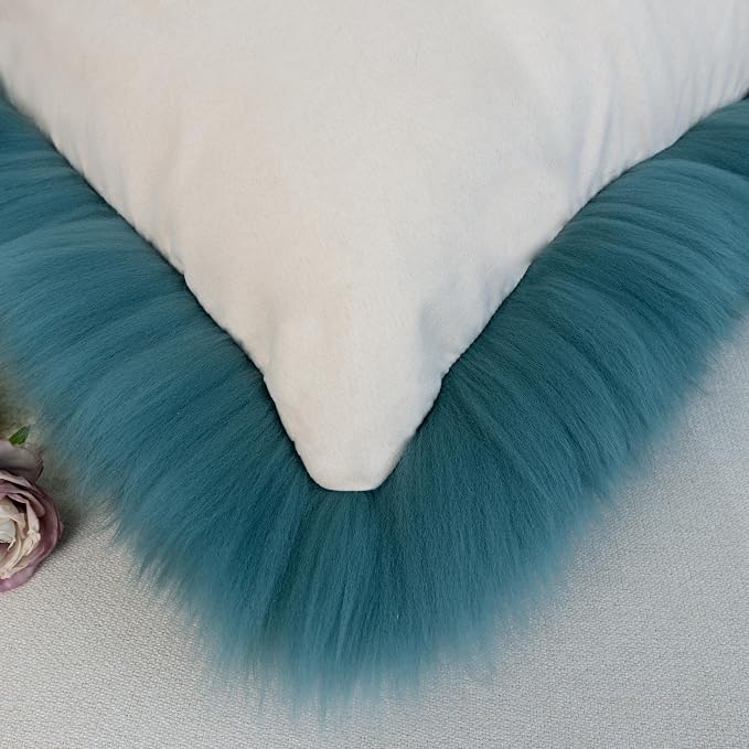 Luxury Soft Fur Sheepskin Fleece Cushion Cover Pillowcase Decorative Throw Pillows Covers, No Pillow Insert, 1pc (Peacock Blue, 18"×18")