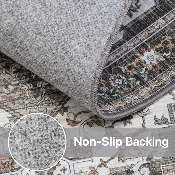 BEIMO Area Rugs 8x10 for Living Room Bedroom, Modern Vintage Machine Washable Large Rug Soft Rug, Low Pile Floor Carpet with Non Slip Backing for Dining Room,Dark Grey