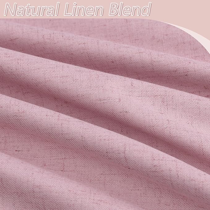 Guken 100% Blackout Curtains 90 Inch Length 2 Panels Set for Living Room Bedroom Back Tab Thermal Insulated Black Out Linen Drapes Room Darkening Rose,52x90