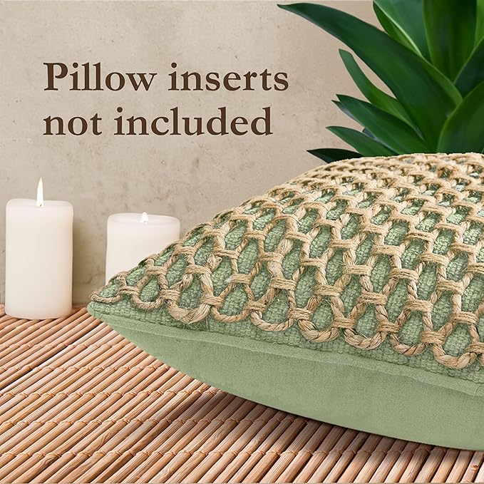 Boho Living 18x18 Sage Green Throw Pillow Covers Pillow Insert not Included - Boho Pillow Covers Only, Pack of 2
