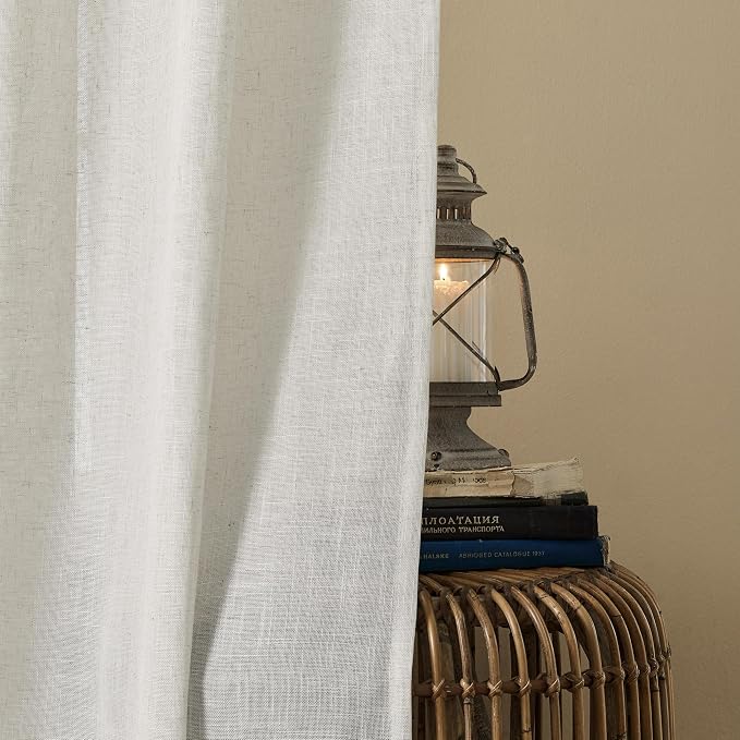 Joydeco Linen Curtains for Bedroom 63 Inch Length 2 Panels Set,37 Inch Wide Light Filtering Curtains for Living Room, Off-White Curtains with Back Tab & Rod Pockets (37x63 inch, Off-White)