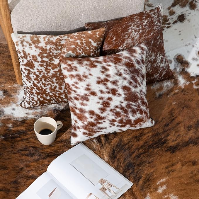ecowhides 100% Genuine Brazilian Cowhide Pillow Cover – Brown Salt and Pepper – Single-Sided – Luxury Leather Decorative Cushion for Rustic & Western Home Décor – 20” x 20”
