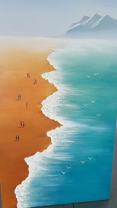 YaSheng Art - 24x48inch landscapes Abstract Art Painting Oil Painting on Canvas Texture Blue Ocean scenery sandbeach Paintings HandMade Canvas Wall Art Paintings Modern Home Decor Art Living room sofa bedroom dining room hanging pictures