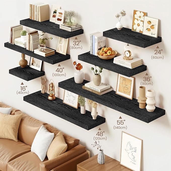 Vivelove 40 Inch Floating Shelves, Deep Wall Shelves with Invisible Brackets, Display Shlf for Bathroom Living Room Kitchen Bedroom Office Farmhouse Home Decor, 40" X 9.3" X 1.5" - Set of 2, Black