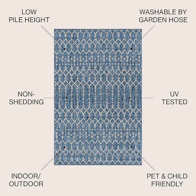 JONATHAN Y Moroccan Geometric Indoor Outdoor Square Area Rug 4X4 Navy/Light Gray, Ourika Textured Weave for Backyard, Patio, Porch, Easy-Cleaning, High Traffic, Pet-Friendly, Non-Shedding SMB108B-4SQ