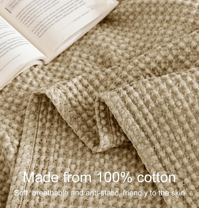 Talasily 100% Cotton Blanket Throw Size for Bed - Spring and Summer Cooling Lightweight & Breathable Bedding -Soft Waffle Weave Christmas Blanket, Machine Washable,Warm Brown,50x60 Inches