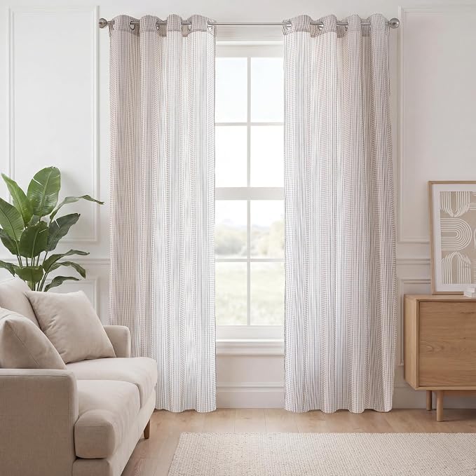 DriftAway 3D Chenille Striped Curtains 84 Inches Long Tweed Linen Textured Light Filtering Woven Embroidered Luxury Soft Drapes for Living Room Bedroom Grommet Privacy 2 Panels W52 x L84 Taupe