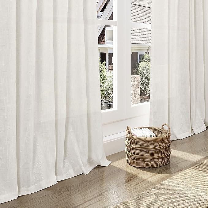 Nanspring Cream Extra Wide Linen Curtains for Living Room Light Filtering Semi Sheer Curtains for Sliding Door Natural Coastal Decor Sunroom Floor to Ceiling Window Curtain 2 Panels Set 100x102