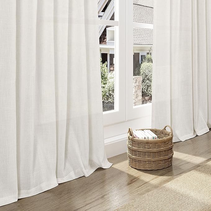 Cream Semi Sheer Linen Curtains 72 Inch Length for Living Room Back Tab Rod Pocket Modern Farmhouse Coastal Decor Cream Cotton Textured Gauze Curtains 72 Inches Long for Dining Room Office 42x72