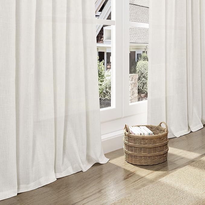 Nanspring Extra Long Curtains 2 Panels 136 Inches Long for Dinning Room Cream Back Tab Rod Pocket Light Filtering Semi Sheer Drapes Cotton Linen Textured Window Curtain for Bedroom 52x136