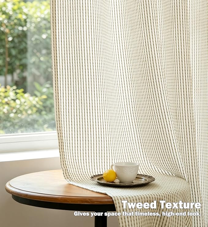 DriftAway 3D Chenille Striped Curtains 102 Inches Long Tweed Linen Textured Light Filtering Woven Embroidered Luxury Soft Drapes for Living Room Bedroom Grommet Privacy 2 Panels W52 x L102 Green Gray