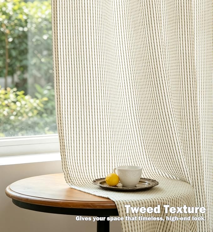 DriftAway 3D Chenille Striped Curtains 96 Inches Long Tweed Linen Textured Light Filtering Woven Embroidered Luxury Soft Drapes for Living Room Bedroom Grommet Privacy 2 Panels W52 x L96 Green Gray