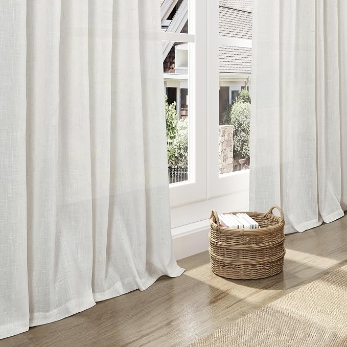 Nanspring Natural Linen Curtains 96 Inches Long for Living Room Bedroom Rustic Light Filtering Curtains Back Tab and Rod Pocket Farmhouse Decor Curtain for Dinner Room Office 52x96, 2 Panels