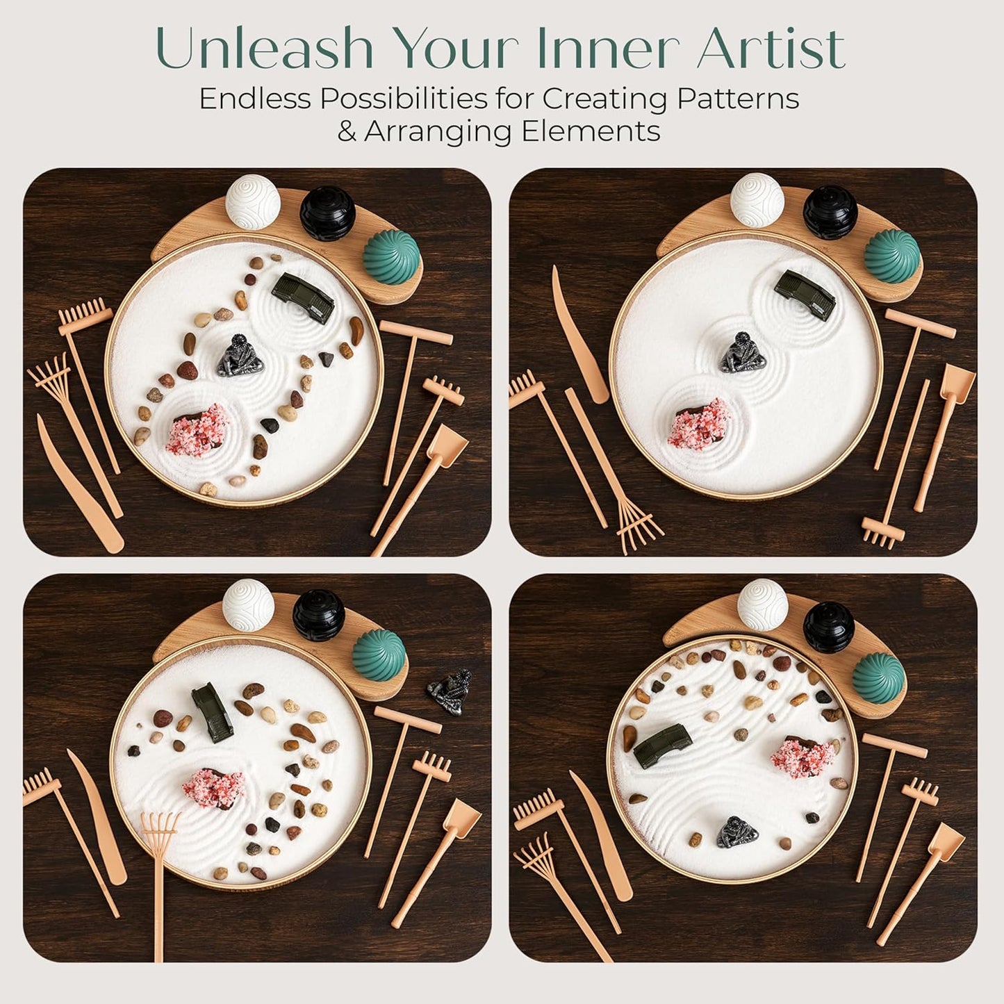 Zen Garden for Desk – Mini Zen Garden Kit for Calming Stress & Relaxing - Japanese Sand Box with Tray, Buddha, Tree, Sand, Rakes, Pebbles & Balls – Sensory Relaxation Gift for Home & Office Decor