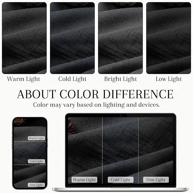 Nanspring Black Linen Curtains 84 Inches Long for Living Room Bedroom Back Tab Semi Sheer Curtain 84 Inch Length 2 Panels Set Light Filtering Farmhouse Soft Lightweight Drapes Black W50 x L84