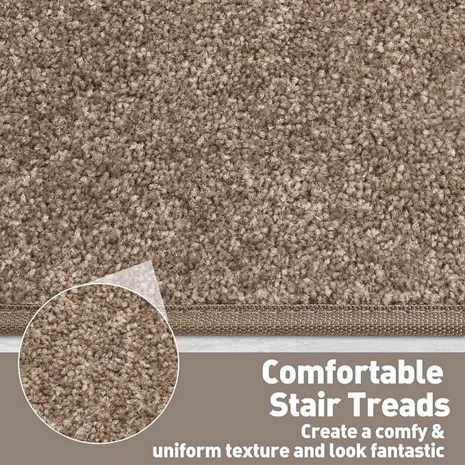 PURE ERA Carpet Stair Treads Tape Free Non Slip Indoor Stair Carpet Stair Protectors Pet-Friendly Non-Slip Skid Resistant Washable Reusable 8" x 30"(7 Pieces,Brown)