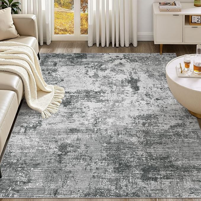 UERMEI 8x10 Area Rug for Living Room - Washable Neutral Modern Abstract Carpet, Non-Slip Soft Large Indoor Floor Rugs for Bedroom Home Office & Under Dining Table Decor, Grey Black