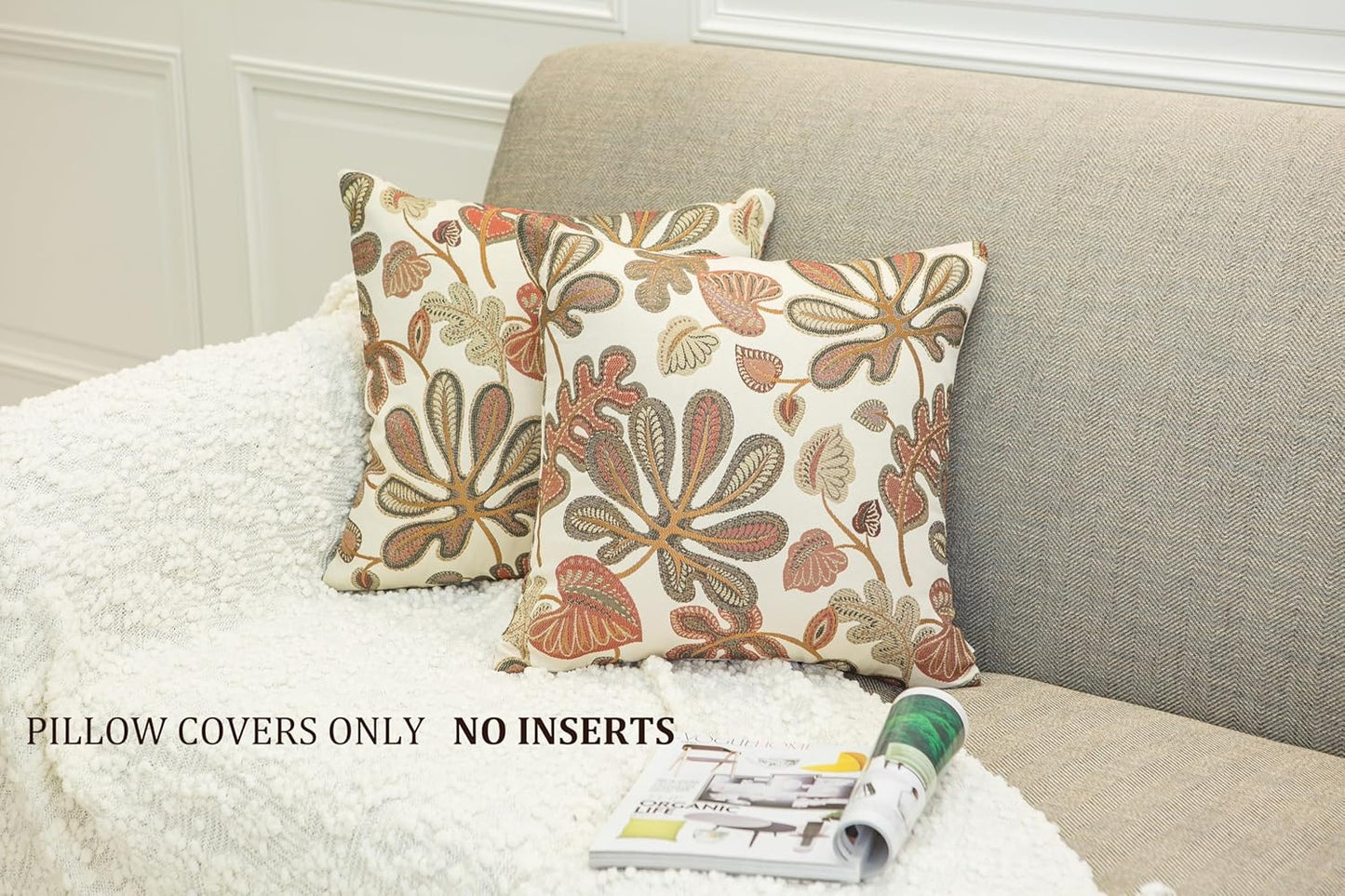 Set of 2 Jacquard Tropical Leaf Pattern Throw Pillow Covers Decorative Pillowcase 22X22 Inches,Coral Cream