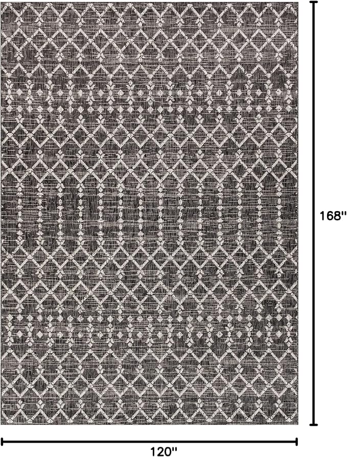 JONATHAN Y Moroccan Geometric Indoor Outdoor Area Rug 10X14 Black/Gray, Ourika Textured Weave for Backyard, Patio, Porch, Easy-Cleaning, High Traffic, Pet-Friendly, Non-Shedding (SMB108F-14)