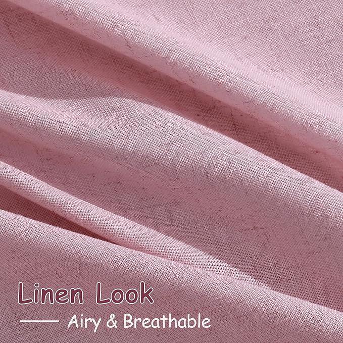 Nanspring Rose Linen Curtains 108 Inches Long 2 Panels Set with Back Tab Loop Pocket Light Filtering Semi Sheer Boho Decor Extra Long Drapes for High Ceiling Living Room 52x108