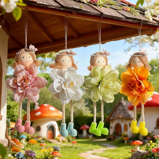 Eimilaly Four-Color Flower Fairies Ornaments Spring Gnome for Home Decorations, Tomte Gnomes Set Ornaments for Garden or Rustic Theme Party Gnome Decor - 4PCS