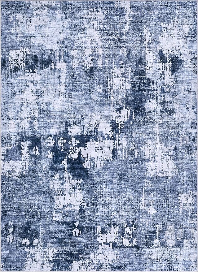 DMOYEST Area Rug Living Room Rugs - 10x14 Washable Large Soft Indoor Neutral Modern Abstract Low Pile Rug Carpet for Bedroom Dining Room Farmhouse Home Office - Navy Blue