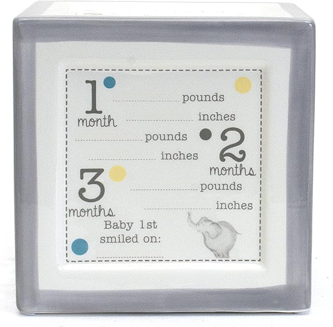 Child to Cherish New Baby Keepsake Piggy Bank, A Block to Grow On, Grey