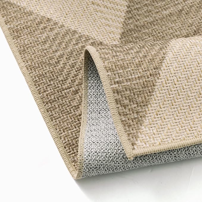 HUGEAR 9x12 Outdoor Rug Brown/Beige Linen-Look Fabric Checkered Area Rug High Traffic Stain Resistant Easy Clean Durable Rugs for Indoor/Outdoor Patio Deck Balcony Porch Garden Courtyard