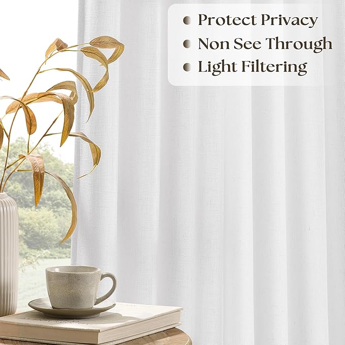 Extra Wide 102 Inch Long Curtains 100 Inch Wide Pinch Pleat Textured Linen Curtains for Living Room Bedroom Light Filtering Privacy Pleated Drapes Hooks Rings Back Tab for Sliding Door White 1 Panel