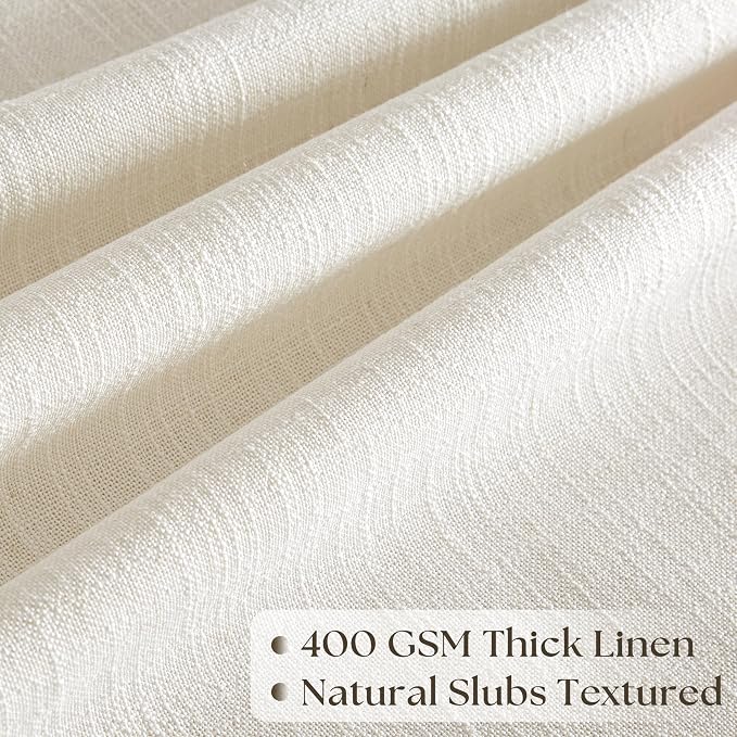 Thick Linen Semi Sheer Curtains 96 Inches Long for Living Room Bedroom Light Filtering Natural Cream Textured Pinch Pleated Curtains 96 Length Hooks Rings Back Tab for Sliding Door 1 Panel 50x96
