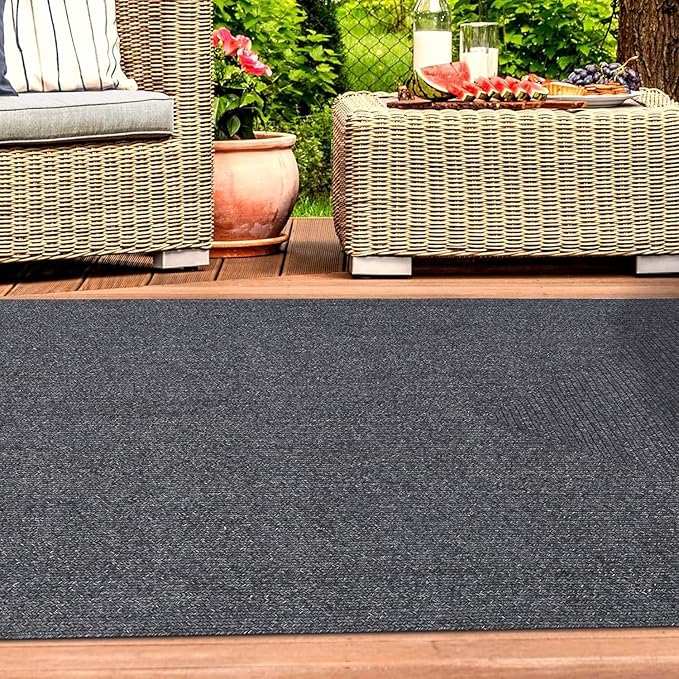 Superior Indoor Outdoor Area Rug, Handwoven Reversible Braided Home Decor for Living Room, Kitchen, Dining Room Floors, Patio, Front Porch, Deck, Modern, Boho, Farmhouse Style, 8' x 10' Oval, Charcoal