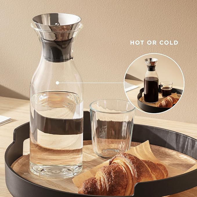 EVA SOLO | Fridge Carafe 1.0L | For Hot & Cold Drinks | 100% drip-free | Dishwasher-safe Borosilicate Glass | Stainless steel & Silicone Pouring Lip | Fits Most Refrigerator Doors | Danish Design